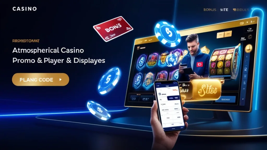 Promo code offers displayed beside a glowing casino screen