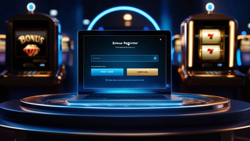 Player entering a bonus code on a glowing casino registration screen