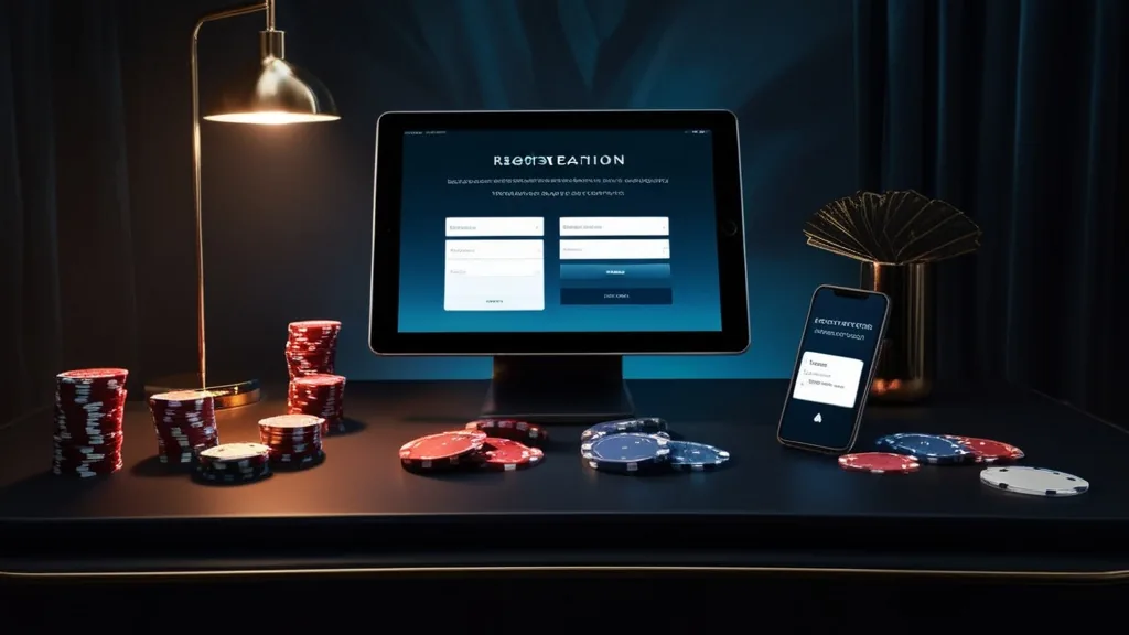 A casino-style sign-up screen with verification code and dark neon lighting